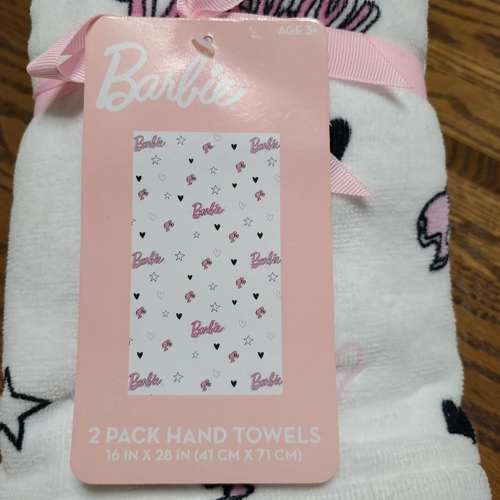 Barbie Pink and White 2 Pack Hand Towels